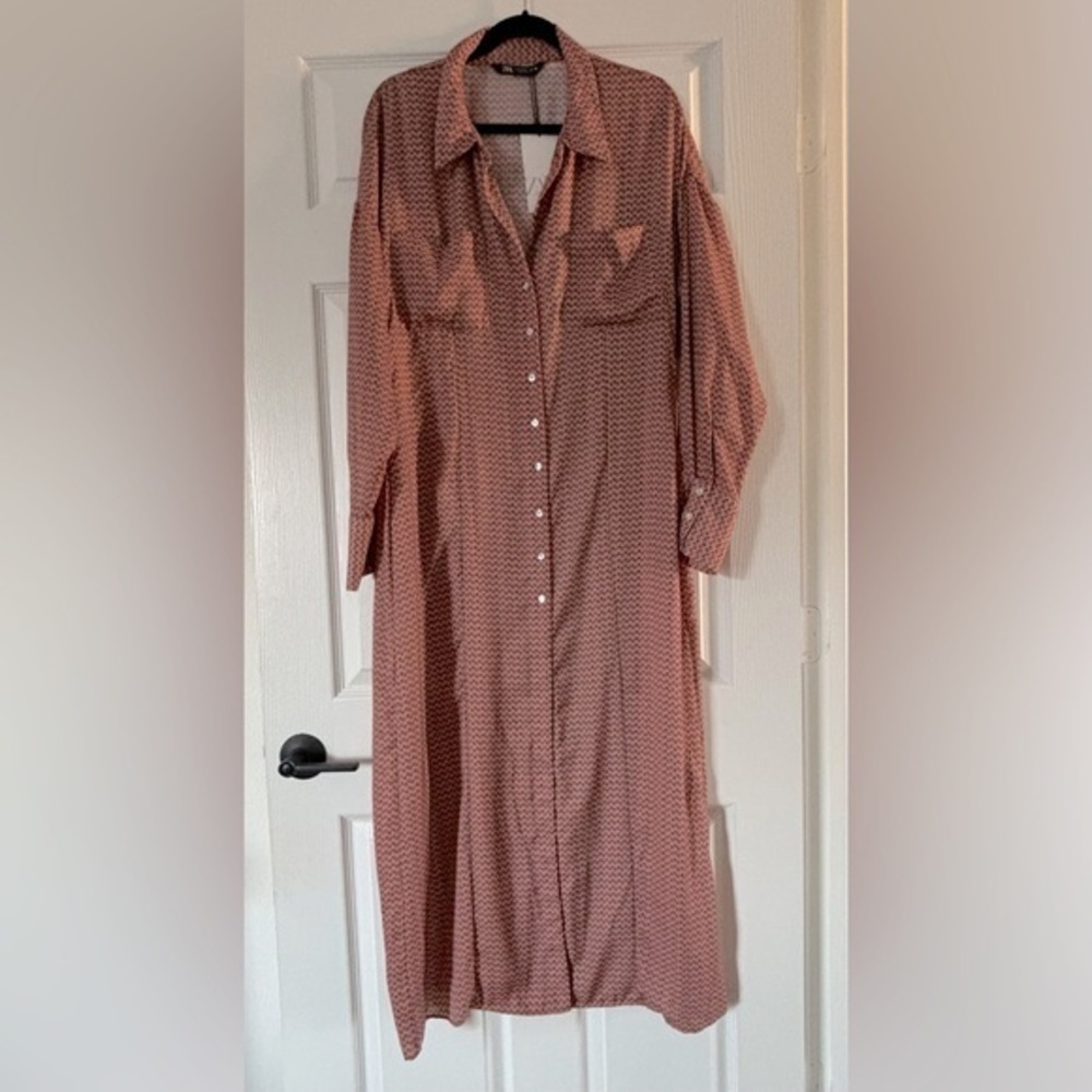 Zara Pink Patterned Long Sleeve Maxi Dress